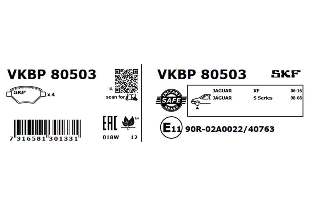 Jogo de 4 pastilhas de travão SKF ref. VKBP 80503